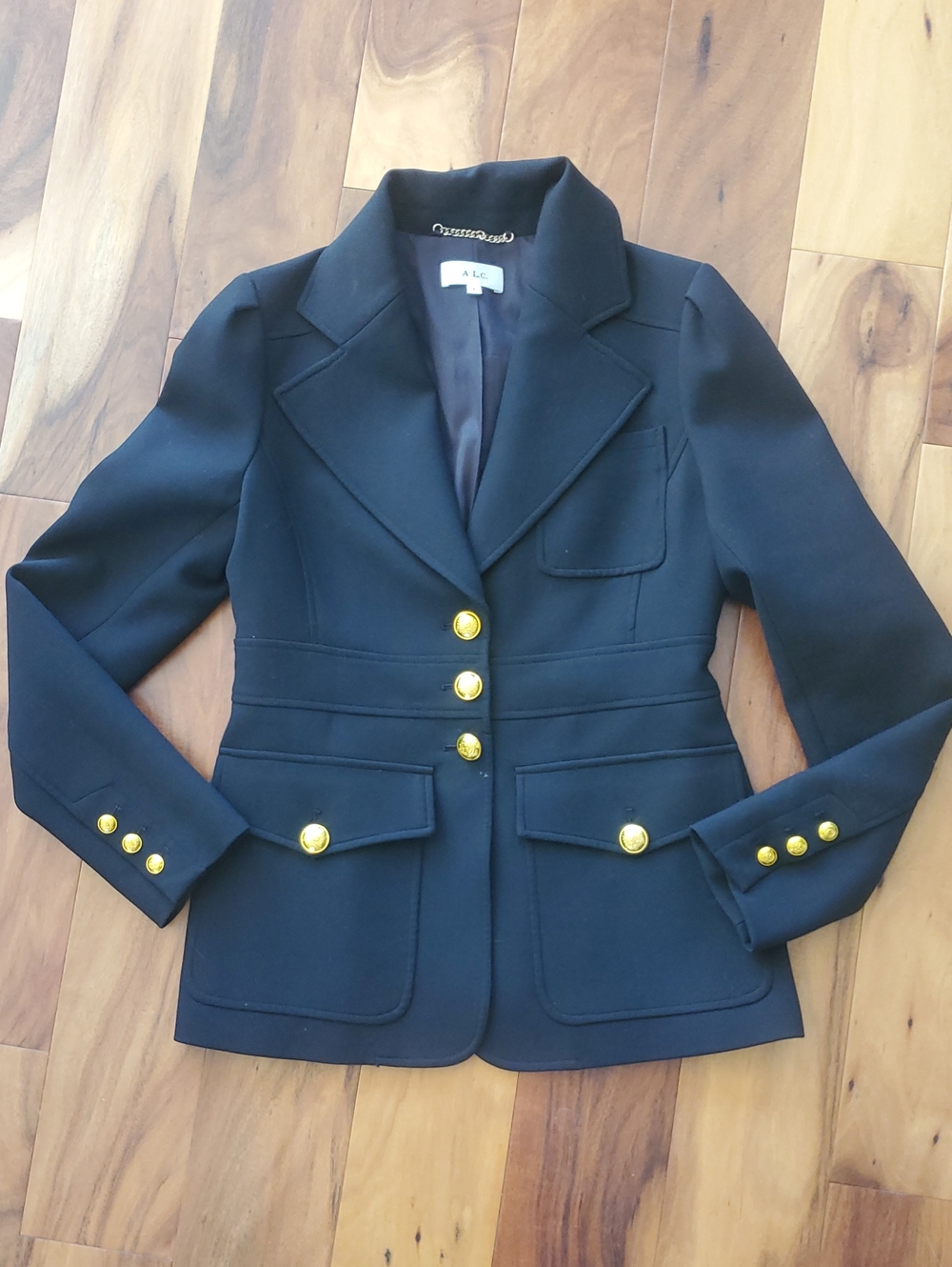 A.L.C. Black Structured Blazer with Gold Buttons